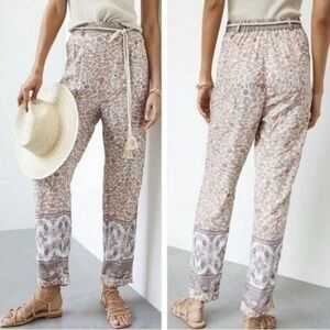 Anthropologie Ollari Boho Animal Print Pull On Tapered Realxed Summer Pants Sz M